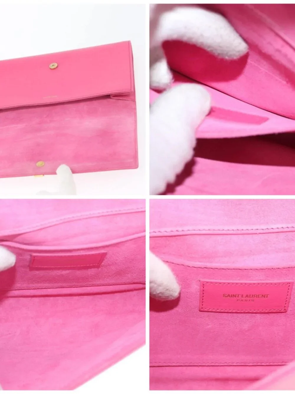 SAINT LAURENT Y Line Clutch Bag Leather Pink Gold 311213 Auth LNZ490A - Picture 15 of 16